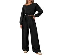 Generisch Survêtement pour femme - Haut épaules dénudées - Manches longues - Col rond - Couleur unie - Tenue 2 pièces - Sweat à capuche - Jogging - Survêtement Y2k Streetwear, #480, XL