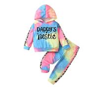 Generisch Survêtement pour fille - Survêtement de sport - Vêtements de sport - Ensemble pour fille avec combinaison de lettres de batik - Sweat à capuche - Deux pièces - Mode d'hiver, bleu ciel, 4-5