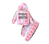 Generisch Survêtement pour fille - Survêtement de sport - Vêtements de sport - Ensemble pour fille avec combinaison de lettres de batik - Sweat à capuche - Deux pièces - Mode d'hiver, Rose, 5-6 ans