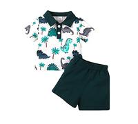 Generisch Survêtement pour garçon et enfant - Ensemble de jogging pour tout-petit garçon - Manches courtes - Motif dinosaure - T-shirt - Tops - Short - Ensemble et tenues, Vert armée., 6-9 mois