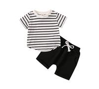 Generisch Survêtement pour garçons et enfants - Ensemble de vêtements de sport - Survêtement de jogging pour tout-petit garçon - Été - Manches courtes - Imprimé rayé - 2 pièces - Tenues - Ensemble de