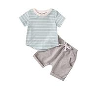 Generisch Survêtement pour garçons et enfants - Ensemble de vêtements de sport - Survêtement de jogging pour tout-petit garçon - Été - Manches courtes - Imprimé rayé - 2 pièces - Tenues - Ensemble de