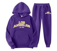 Generisch Survêtement pour homme 2 pièces à manches longues avec imprimé lettres, survêtements, sweat à capuche pantalon, lilas, M