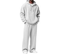 Generisch Survêtement pour homme - 2 pièces - Avec fermeture éclair 1/4 - Coupe ample - Sweatshirts et pantalons de jogging - Manches longues - Couleur unie - Respirant - Tenue de loisirs, O blanc., M