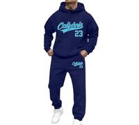Generisch Survêtement pour homme, 2 pièces, baggy, pour l'hiver, l'automne, le sport, le hip hop, le streetwear, les loisirs, sweat-shirt et pantalon de jogging, décontracté, sweat à capuche, bleu, L