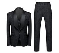 Generisch Survêtement pour homme 3 pièces - Coupe ajustée - Pantalon de costume avec gilet - Pantalon moderne et formel - Pantalon pour mariage, scène, présentateur - Pantalon tendance, Noir , 5XL