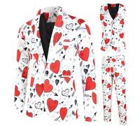 Generisch Survêtement pour homme avec impression numérique 3D pour la Saint-Valentin, rendez-vous, combinaison trois pièces, veste, gilet, pantalon, motif d'amour moderne, tenue élégante pour les