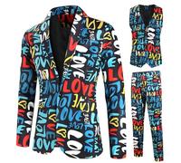 Generisch Survêtement pour homme avec impression numérique 3D pour la Saint-Valentin, rendez-vous, combinaison trois pièces, veste, gilet, pantalon, motif d'amour moderne, tenue élégante pour les