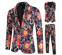 Generisch Survêtement pour homme avec impression numérique 3D pour la Saint-Valentin, rendez-vous, combinaison trois pièces, veste, gilet, pantalon, motif d'amour moderne, tenue élégante pour les