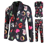 Generisch Survêtement pour homme avec impression numérique 3D pour la Saint-Valentin, rendez-vous, combinaison trois pièces, veste, gilet, pantalon, motif d'amour moderne, tenue élégante pour les