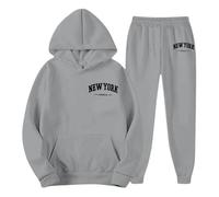 Generisch Survêtement pour homme avec imprimé Cheerful New York - Survêtement 2 pièces avec sweat à capuche et pantalon - Ensemble streetwear sportif et minimaliste pour homme, Style d11 gris, S