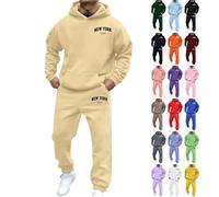 Generisch Survêtement pour homme avec logo 3D - Ensemble de jogging California - Chaud - Sweat à capuche - Pantalon de jogging - 2 pièces - Y2K - Hip Hop - Combinaison de fitness - Coupe ample, beige