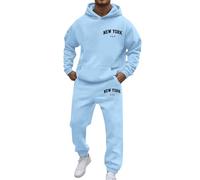 Generisch Survêtement pour homme - Avec logo New York - Sweat à capuche et pantalon de jogging - 2 pièces - Survêtement de sport - Tenue de loisirs - Élégant - Pour l'hiver - Vêtement de course