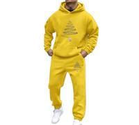 Generisch Survêtement pour homme avec sapin de Noël minimaliste - Survêtement deux pièces avec sweat à capuche et pantalon - Ensemble simple et festif pour Noël, Style z19 jaune, XXL