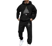 Generisch Survêtement pour homme avec sapin de Noël minimaliste - Survêtement deux pièces avec sweat à capuche et pantalon - Ensemble simple et festif pour Noël, Style z02 noir, XL