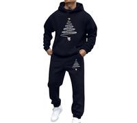 Generisch Survêtement pour homme avec sapin de Noël minimaliste - Survêtement deux pièces avec sweat à capuche et pantalon - Ensemble simple et festif pour Noël, Style z11 bleu marine, XXL