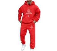 Generisch Survêtement pour homme avec sapin de Noël minimaliste - Survêtement deux pièces avec sweat à capuche et pantalon - Ensemble simple et festif pour Noël, Style z15 rouge, 3XL