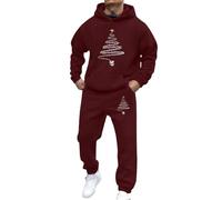 Generisch Survêtement pour homme avec sapin de Noël minimaliste - Survêtement deux pièces avec sweat à capuche et pantalon - Ensemble simple et festif pour Noël, Style z17 bordeaux, L