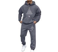 Generisch Survêtement pour homme avec sapin de Noël minimaliste - Survêtement deux pièces avec sweat à capuche et pantalon - Ensemble simple et festif pour Noël, Style z06 gris, 3XL