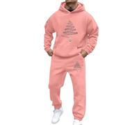 Generisch Survêtement pour homme avec sapin de Noël minimaliste - Survêtement deux pièces avec sweat à capuche et pantalon - Ensemble simple et festif pour Noël, Style z10 rose vif, S