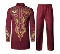 Generisch Survêtement pour homme - Col montant universel - Pour homme - Couleur or vif - Avec veste et pantalon - Costume deux pièces de style africain, Bordeaux, M