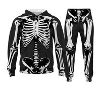 Generisch Survêtement pour homme - Confortable - Décontracté - 2 pièces - Avec costumes d'Halloween - Impression squelette - Avec poches - En coton - Baggy - Sweat à capuche et pantalon, Q noir., XXL
