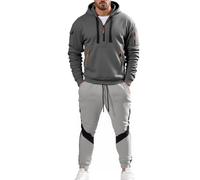 Generisch Survêtement pour homme - Survêtement de sport avec fermeture éclair 1/4 - Avec capuche - Sweatshirt et pantalon de jogging - Survêtement de loisirs - Pantalon de sport - Survêtement de
