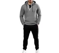 Generisch Survêtement surdimensionné pour homme - Fermeture éclair 1/4 - Sweat à capuche et pantalon de jogging - Tenue de sport - Tenue de loisirs - Automne - Hiver - Chaud - Respirant - Avec poches