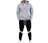 Generisch Survêtement surdimensionné pour homme - Fermeture éclair 1/4 - Sweat à capuche et pantalon de jogging - Tenue de sport - Tenue de loisirs - Automne - Hiver - Chaud - Respirant - Avec poches