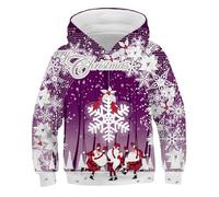 Generisch Sweat à capuche 3D pour enfant avec Père Noël dansant - Sweat à capuche avec flocons de neige et forêt d'hiver - Sweatshirt violet pour Noël, Style R01 violet, L