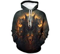 Generisch Sweat à capuche 3D pour homme avec monstre loup à plusieurs têtes - Pull à capuche avec meute de loups semblable à Cerbère - Sweat-shirt fantaisie sombre et puissant pour homme, Style O01