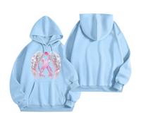 Generisch Sweat à capuche à manches chauve-souris pour femme avec ruban rose - Sweat à capuche large avec nœud pour le cancer du sein - Haut décontracté pour soutenir les combattantes, Style Z09 Bleu