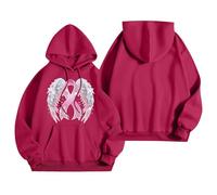 Generisch Sweat à capuche à manches chauve-souris pour femme avec ruban rose - Sweat à capuche large avec nœud pour le cancer du sein - Haut décontracté pour soutenir les combattantes, Style Z07 rose