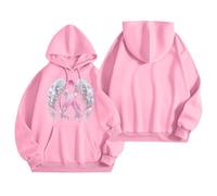 Generisch Sweat à capuche à manches chauve-souris pour femme avec ruban rose - Sweat à capuche large avec nœud pour le cancer du sein - Haut décontracté pour soutenir les combattantes, Style Z10 Rose