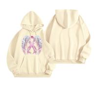 Generisch Sweat à capuche à manches chauve-souris pour femme avec ruban rose - Sweat à capuche large avec nœud pour le cancer du sein - Haut décontracté pour soutenir les combattantes, Style Z01 beige