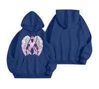 Generisch Sweat à capuche à manches chauve-souris pour femme avec ruban rose - Sweat à capuche large avec nœud pour le cancer du sein - Haut décontracté pour soutenir les combattantes, Style Z03 Bleu