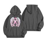 Generisch Sweat à capuche à manches chauve-souris pour femme avec ruban rose - Sweat à capuche large avec nœud pour le cancer du sein - Haut décontracté pour soutenir les combattantes, Style Z05 Gris
