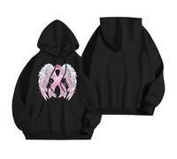 Generisch Sweat à capuche à manches chauve-souris pour femme avec ruban rose - Sweat à capuche large avec nœud pour le cancer du sein - Haut décontracté pour soutenir les combattantes, Style Z02 Noir