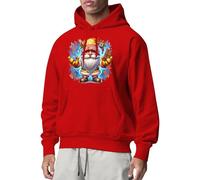 Generisch Sweat à capuche à manches longues imprimé nain de Noël 2024 pour homme avec poche pratique pour des activités de loisirs élégantes, rouge, 5XL