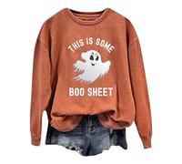 Generisch Sweat à capuche à manches longues pour femme avec col rond et imprimé pour femme, Orange, L