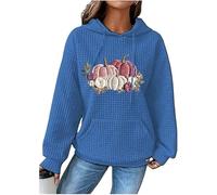 Generisch Sweat à capuche à manches longues pour femme Rose Thanksgiving Citrouille Breast Cancer Impression gaufrée, bleu, XXL
