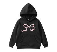 Generisch Sweat à capuche à manches longues pour fille avec nœud papillon imprimé, Noir , 11-12Years
