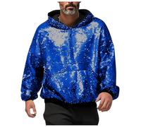 Generisch Sweat à capuche à paillettes pour homme - Manches longues - Costume de fête disco brillant - Haut avec capuche - Pour homme - Tenue des années 70 et 80 - Pour club de nuit - Costume de