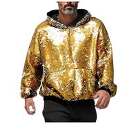 Generisch Sweat à capuche à paillettes pour homme - Manches longues - Costume de fête disco brillant - Haut avec capuche - Pour homme - Tenue des années 70 et 80 - Pour club de nuit - Costume de