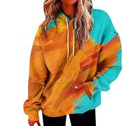 Generisch Sweat à capuche ample pour femme - Décontracté - Coloré - Manches longues - Avec cordon de serrage - Poches pratiques, Orange, XL