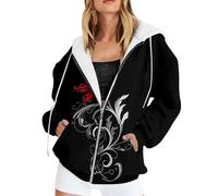 Generisch Sweat à capuche avec fermeture éclair - Coupe décontractée - Veste polaire imprimée pour un usage quotidien optimal, Noir , XXL
