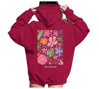 Generisch Sweat à capuche avec imprimé floral et slogan et cordon de serrage pour les vacances/les loisirs, rouge, L