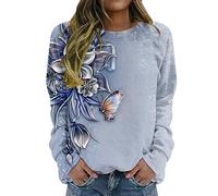 Generisch Sweat à capuche avec nom pour femme, mode d'automne, décontracté, col rond, manches longues, pull perdu une pièce unique pour femme, bleu clair, S