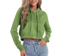 Generisch Sweat à capuche court à nouer pour femme - Sweat à capuche court zippé avec cordon de serrage à l'ourlet - Veste de survêtement décontractée pour le sport et les loisirs, Stil_a03 Vert, M