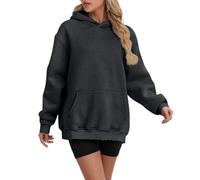 Generisch Sweat à capuche court surdimensionné pour femme - Pull à capuche en polaire lourd avec poches - Pull pour femme moelleux, Noir , XS